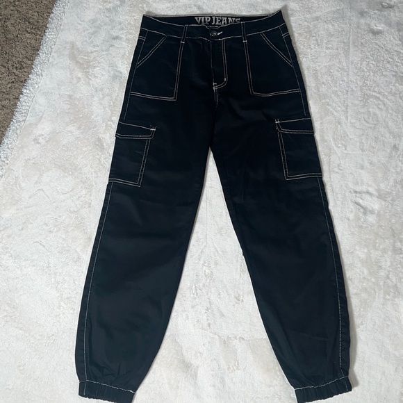 VIP Jeans Black Contrast Stitch Cargo Joggers Pants Juniors 11/12 EUC - Picture 5 of 8